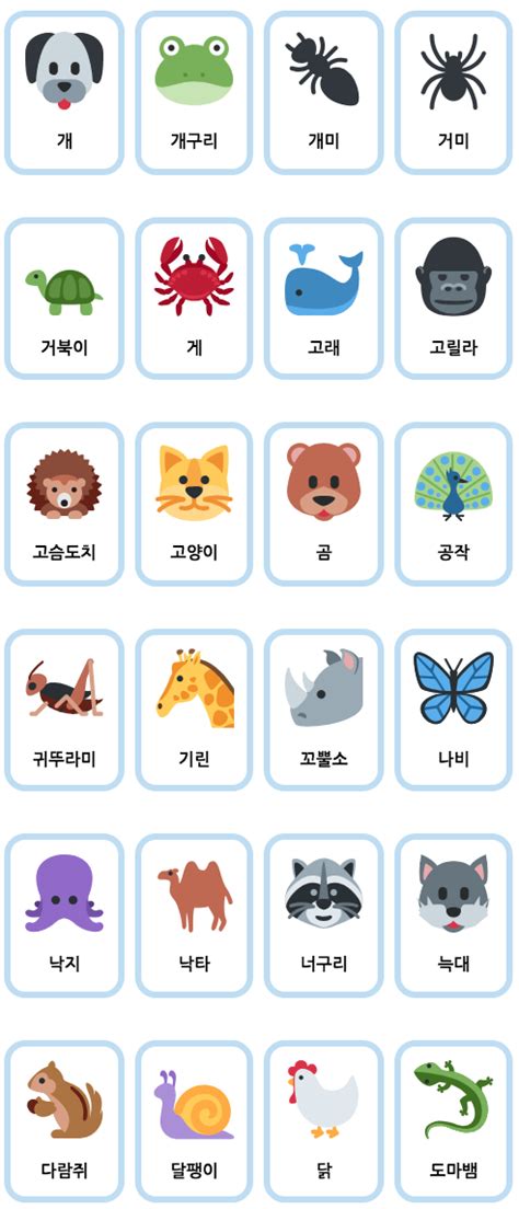 Korean Animals Printable Flashcards | Palabras coreanas, Palabras basicas en coreano, Clases de ...