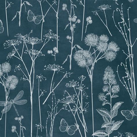 Floral Wallpaper Botanical Blackboard Muriva 601549 - Muriva | Modern ...