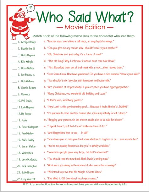 Christmas Movie Trivia Game Printable