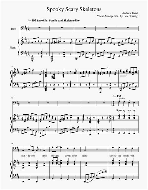 Spooky Scary Skeletons Piano Sheet Music For Beginners, HD Png Download - kindpng