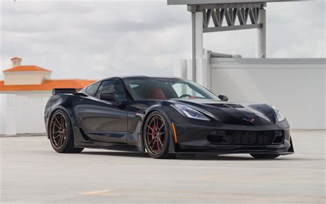 Download wallpapers Chevrolet Corvette Z06, 2018, supercar, black sports coupe, exterior, tuning ...