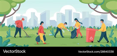 Volunteers clean garbage happy people community Vector Image