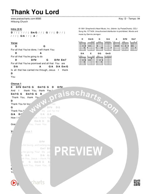 Thank You Lord Chords PDF (Hillsong Worship) - PraiseCharts