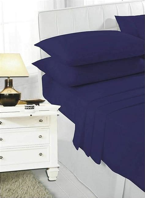 HOME ACE® Navy Poly Cotton Small Double Fitted Sheet, 4FT Fitted Sheet ...