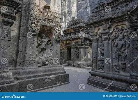 Exterior Of The Kailasa Temple With Elephant Sculptures, Ellora Caves ...