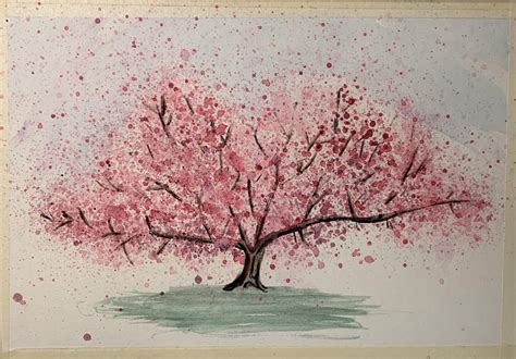 Cherry Blossom Tree, Watercolor, 11 in x 7 in : Art