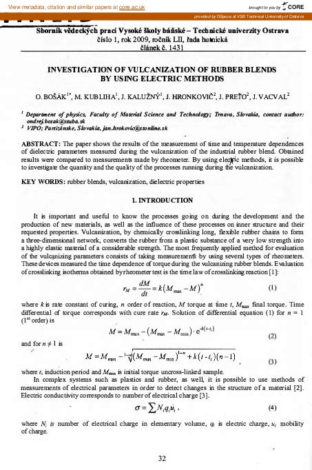 (PDF) Investigation of vulcanization of rubber blends by using electric methods | Ján Hronkovič ...