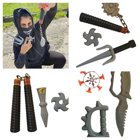 2x Sets of Boys Kids Plastic Ninja weapons toys shuriken, nunchucks, sword sets | eBay