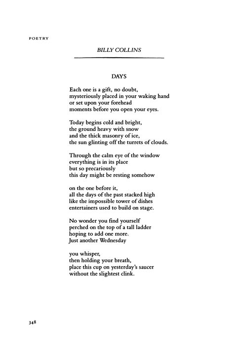 Days by Billy Collins | Poetry Magazine | Poetry inspiration, Billy collins, Poetry magazine