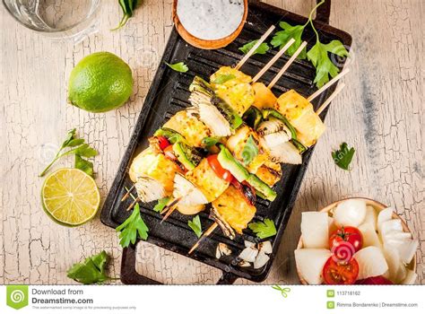 Grilled Paneer Tikka Cheese Kebab Stock Photo - Image of cubes, sauce ...