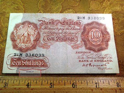 Vintage Bank Of England Ten Shillings Note Peppiatt - S&h Usa