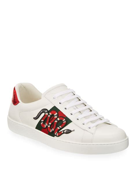 Gucci New Ace Men's Snake Sneakers, White