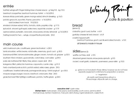 Menu at Windy Point Restaurant, Belair, Windy Point Lookout