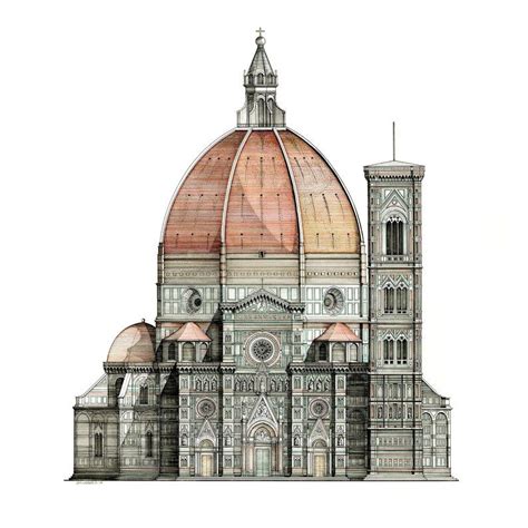 Original Ink Drawing Florence Duomo Color Architectural | Etsy in 2020 ...