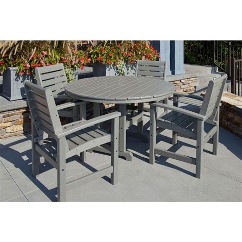 POLYWOOD Signature Slate Grey 5-Piece Plastic Outdoor Patio Dining Set-PWS152-1-GY - The Home Depot