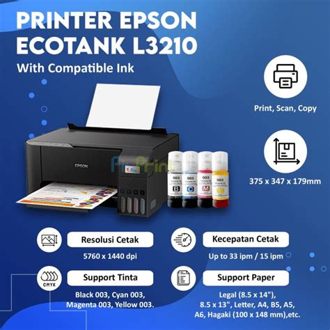 RESMI Infus Pabrik Printer EcoTank Epson L3210 L-3210 Pengganti Ink Tank L3110 Print Scan Copy ...