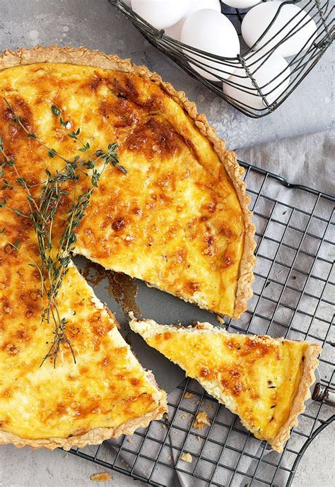 Quiche Lorraine, with bacon, onion and Gruyere cheese, cooked up in a rich cream and egg custard.