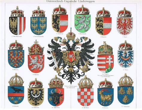 1900: Austro-Hungarian Coats of Arms. Decorative Chromo lithograph from Collect at Curioshop on ...