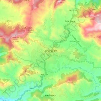 Pithoragarh topographic map, elevation, terrain