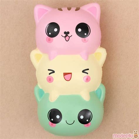 cute green light yellow pink cat dango squishy kawaii - modeS4u