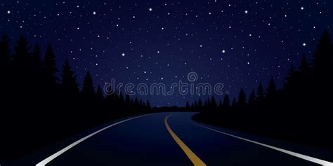 Straigth Road in the Forest Roadtrip by Night Stock Vector ...