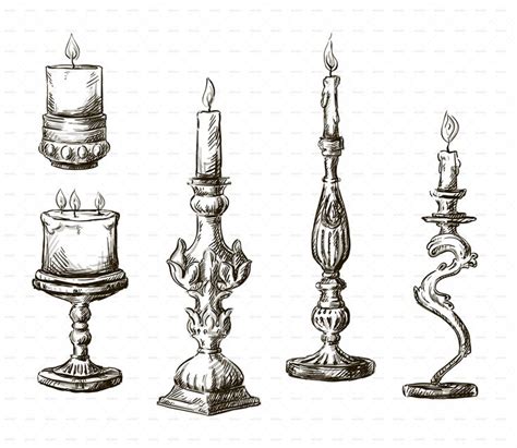 6 Hand Drawn Candles. Retro Candlesticks. Preview - GraphicRiver in ...