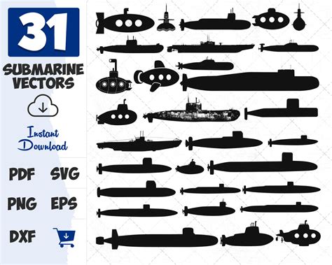 Submarine Svg Bundle Submarine Clipart Decal Cut Files For Silhouette ...