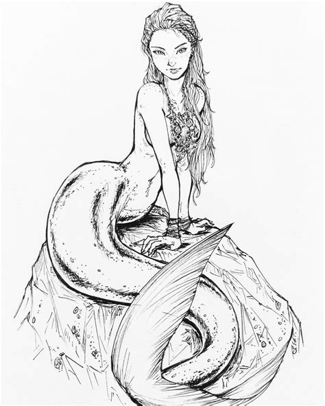 Cute Mermaid Coloring Page Outline Sketch Drawing Vector Mermaid ...