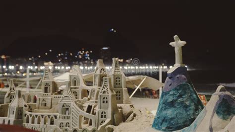 Sand Art Christ Statue at Night at Copacabana Beach Editorial Stock Image - Image of symbol ...