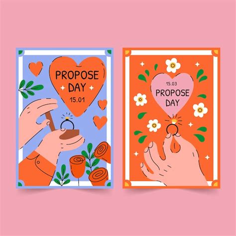 Free Vector | Flat propose day greeting cards collection