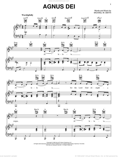 Smith - Agnus Dei sheet music for voice, piano or guitar [PDF]