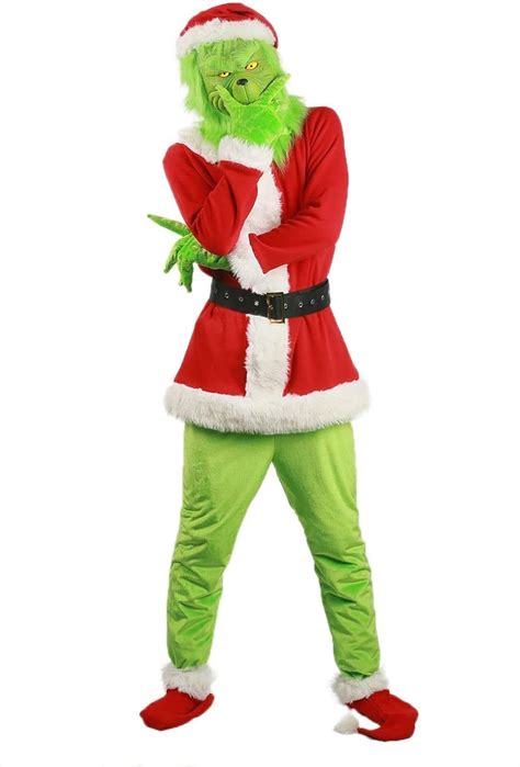 Happyjiug Christmas Adult Grinch Deluxe Outfit - Santa Costume Clothes ...