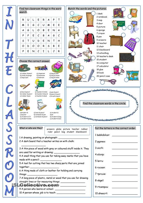 Esl Classroom Vocabulary Worksheet