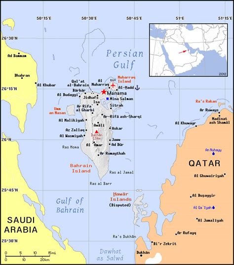 Detailed political map of Bahrain with relief | Bahrain | Asia ...