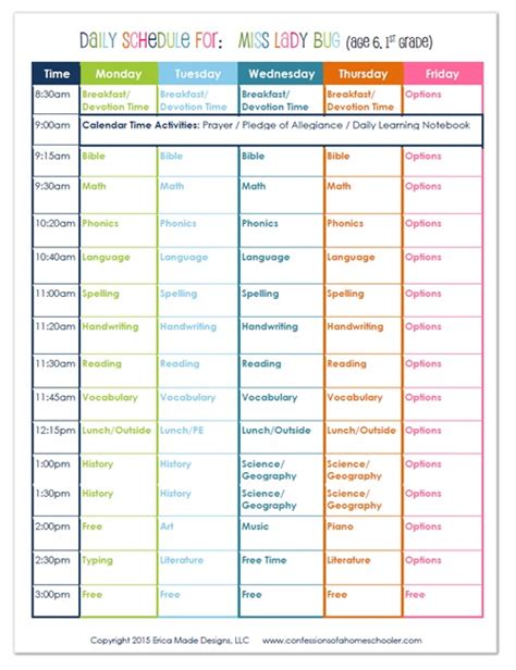 2015 - 1st Grade Homeschool Schedule - Confessions of a Homeschooler