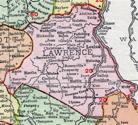 Lawrence County, Kentucky 1911 Rand McNally Map Louisa, Fallsburg ...