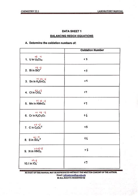 SOLUTION: CHEM 22 Balancing Redox Equations Worksheet - Studypool ...