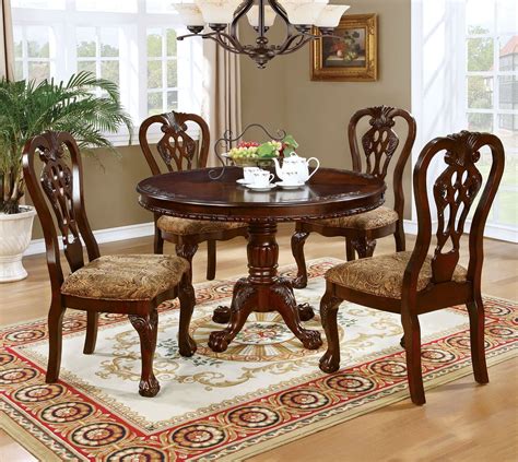 Formal Traditional Antique Dining Room Furniture 5 Pieces Set Classic Round Dining Table and ...