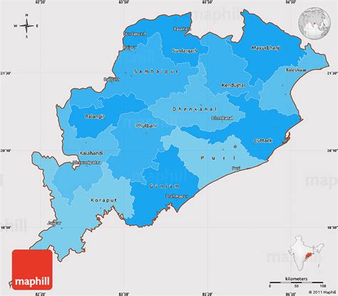 Political Shades Simple Map of Orissa, cropped outside