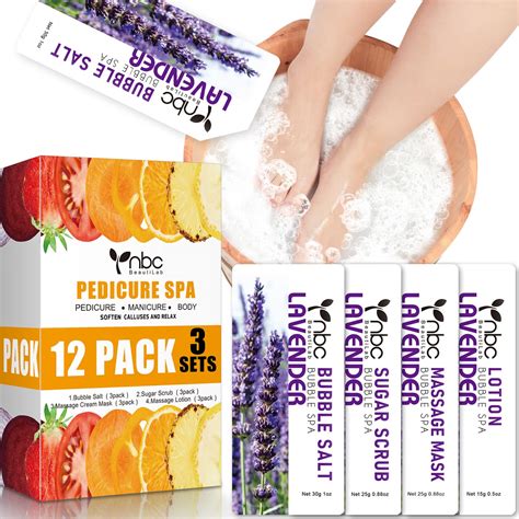 4 Step Lavender Foot Spa Pedicure Kit for Dry Cracked Feet - Bath Salt, Foot Cream, Scrub ...