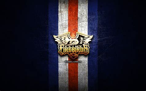 Download wallpapers Flint Firebirds, golden logo, OHL, blue metal ...