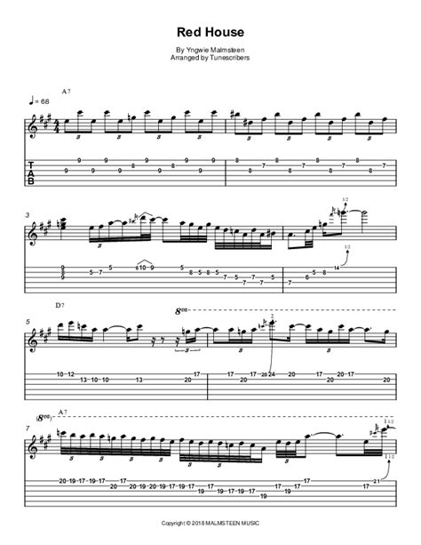 Red House (arr. Tunescribers) Sheet Music | Yngwie Malmsteen | Solo Guitar