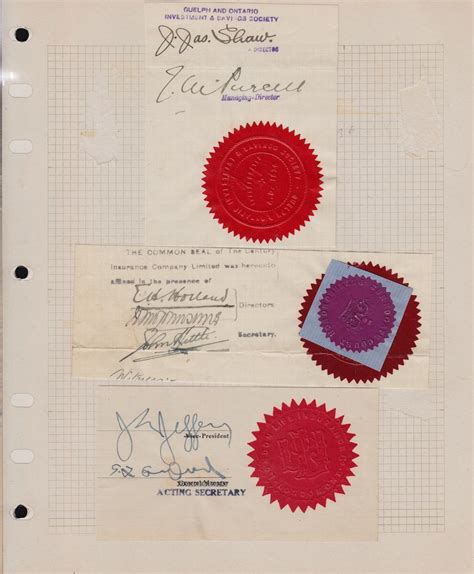 Lot of Company Seals and Documentation - Complete with Signatures of presidents, treasurers, secreta