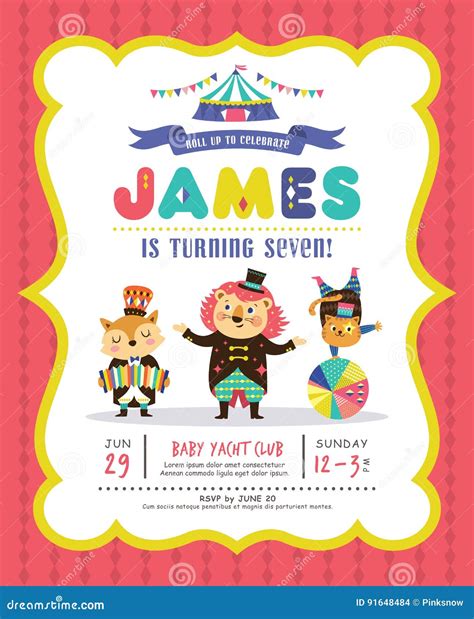 Kids Birthday Invitation Card Stock Vector - Illustration of tent ...