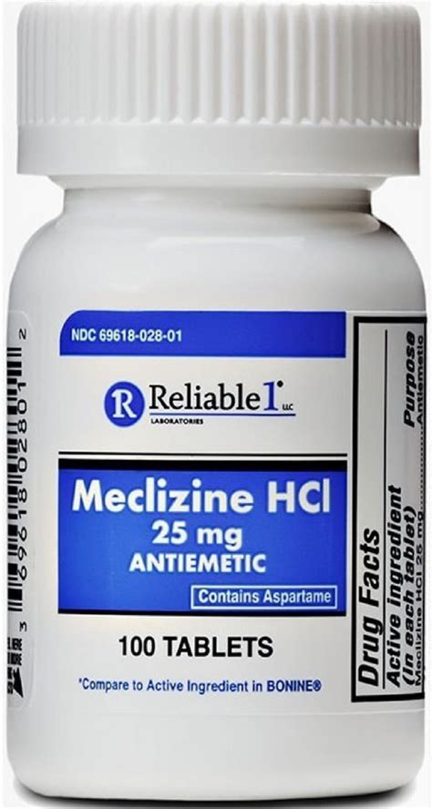 Reliable 1 Meclizine HCL 25mg Tablets 100 ea (Pack of 3) - Walmart.com ...