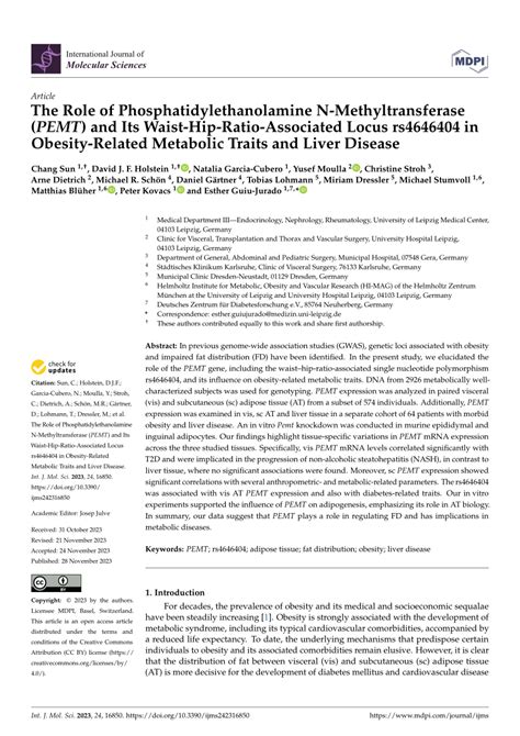 (PDF) The Role of Phosphatidylethanolamine N-Methyltransferase (PEMT ...