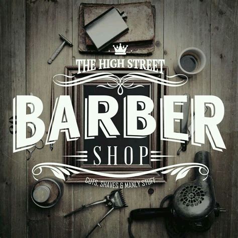 High Street Barber Shop Logo on Wooden Wall