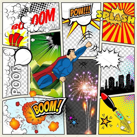 Mock-up of a typical comic book page. Vector Comics Pop art Superhero ...