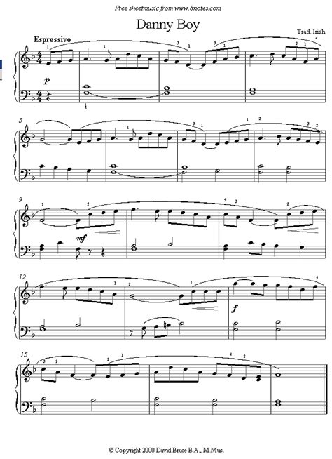 Danny Boy sheet music for Piano - 8notes.com Easy Sheet Music, Piano ...