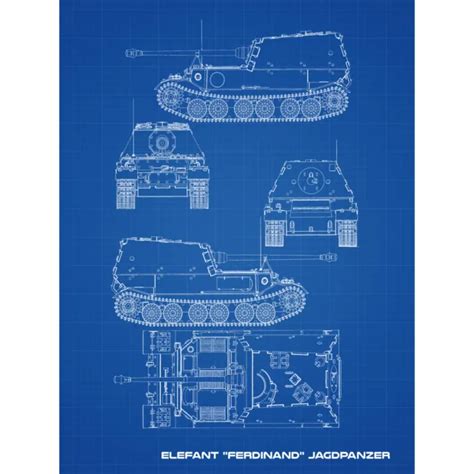 ELEFANT FERDINAND GERMAN Tank Destroyer Blueprint Plan Wall Art Canvas ...